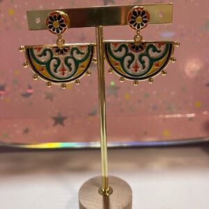 Elegant Gold and Green Enamel Earrings